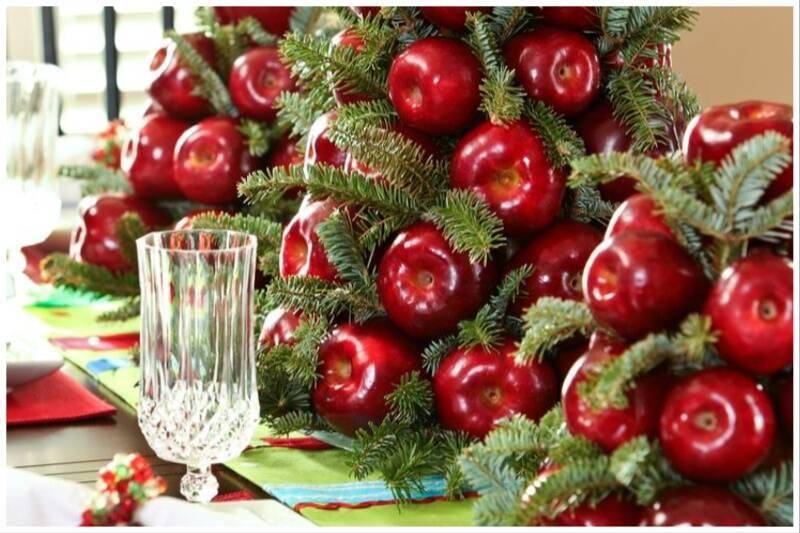 Apples used for Christmas table centerpiece.