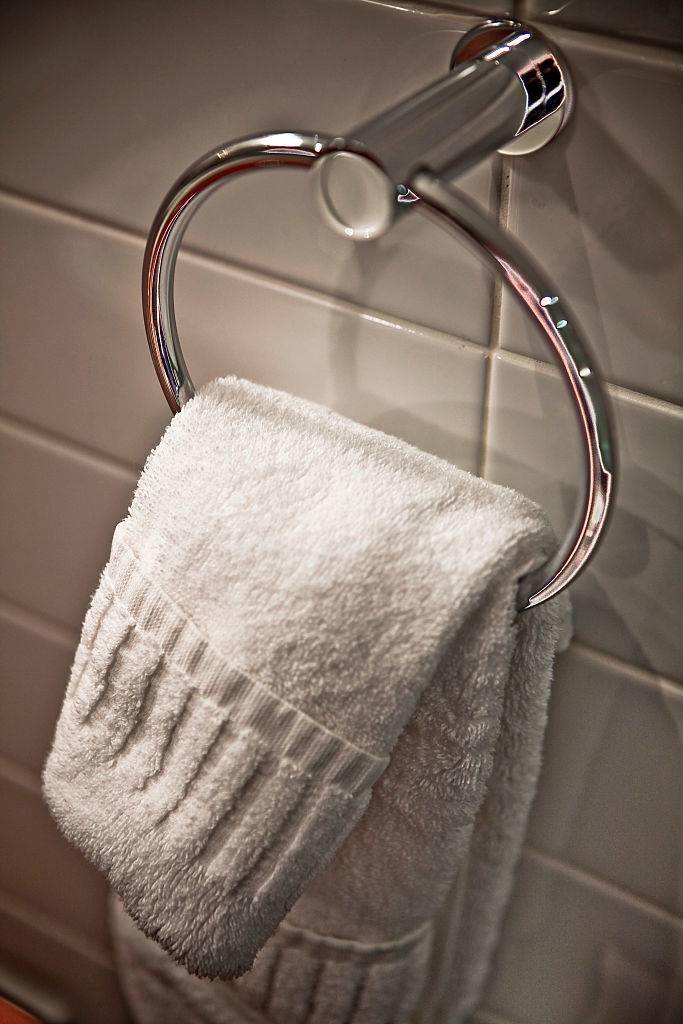 Towel hanging in a bathroom