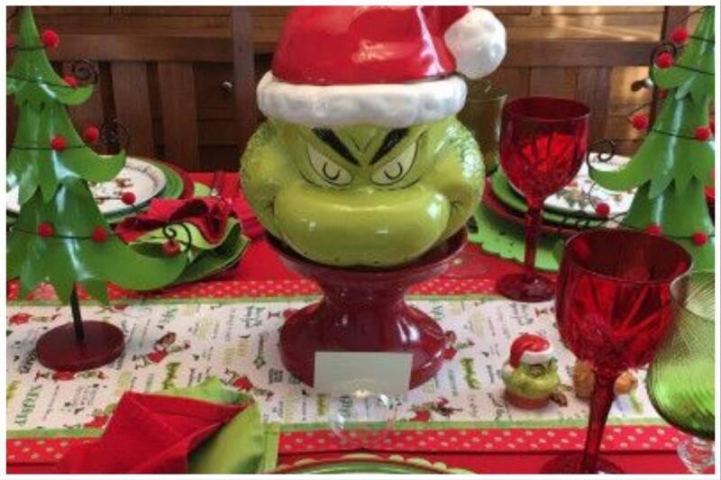 The grinch-themed Christmas centerpiece.