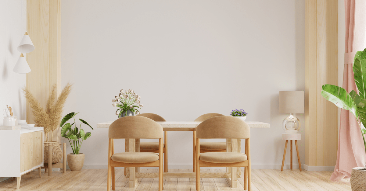 Dinning room in a Scandifornian style.