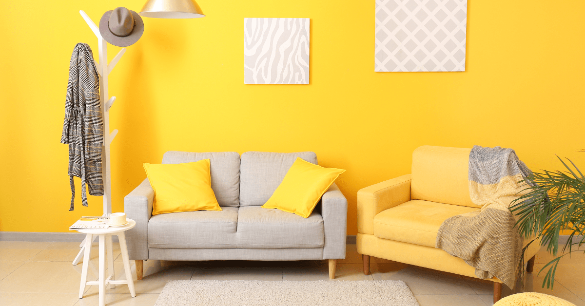 Yellow furniture in a living room.