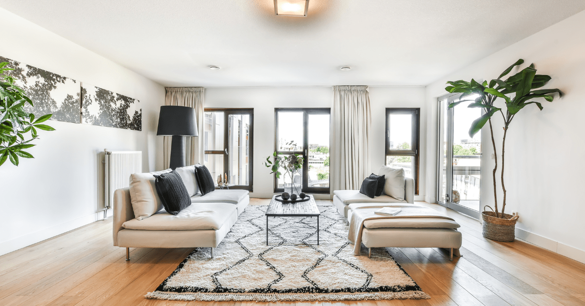 Awkward living room with floating furniture.