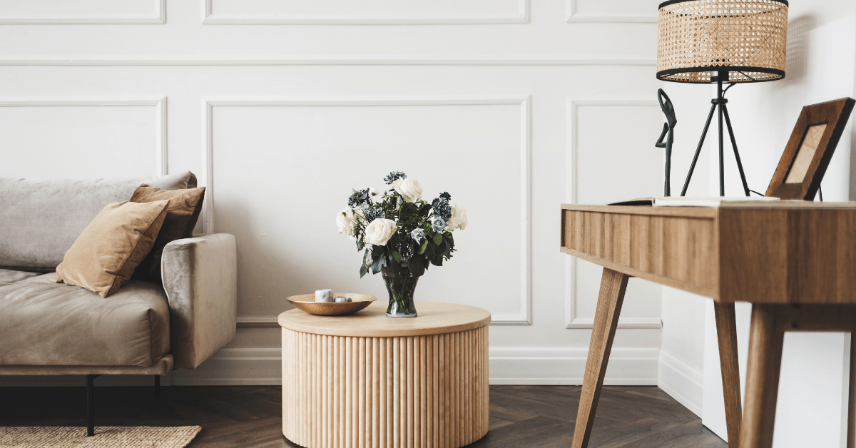 Scandinavian living room with couch.