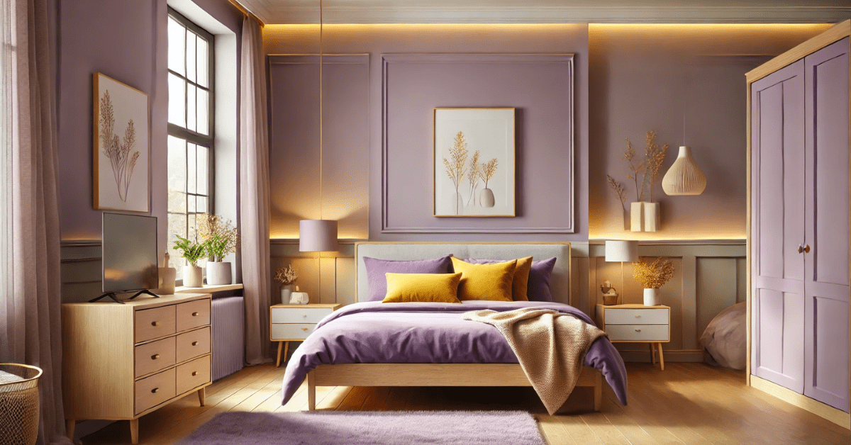 Purple and yellow bedroom.