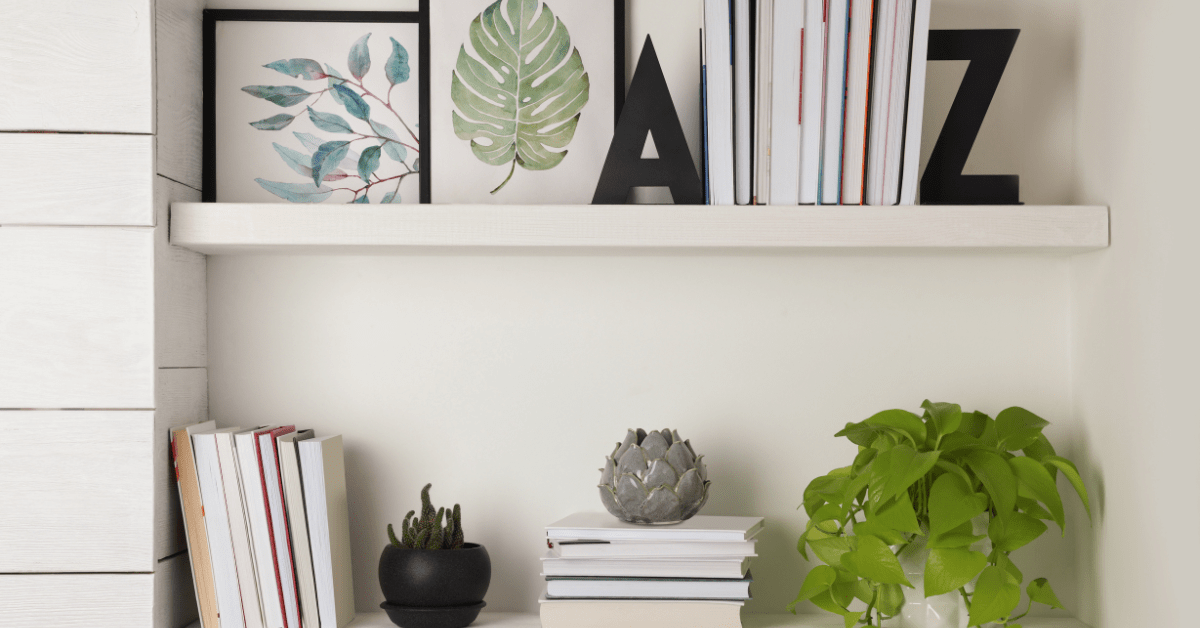 Book shelves with bookends.