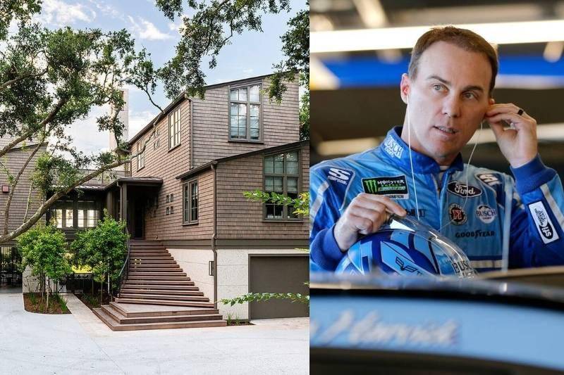 L: Exterior of a house. R: Kevin Harvick.