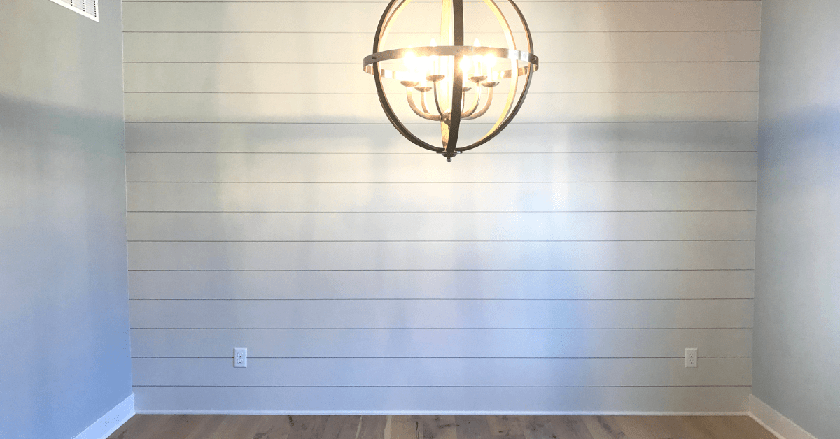 Shiplap walls in white.