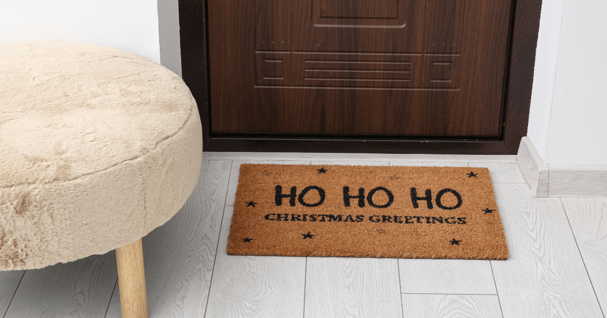 Christmas-themed front door mat.