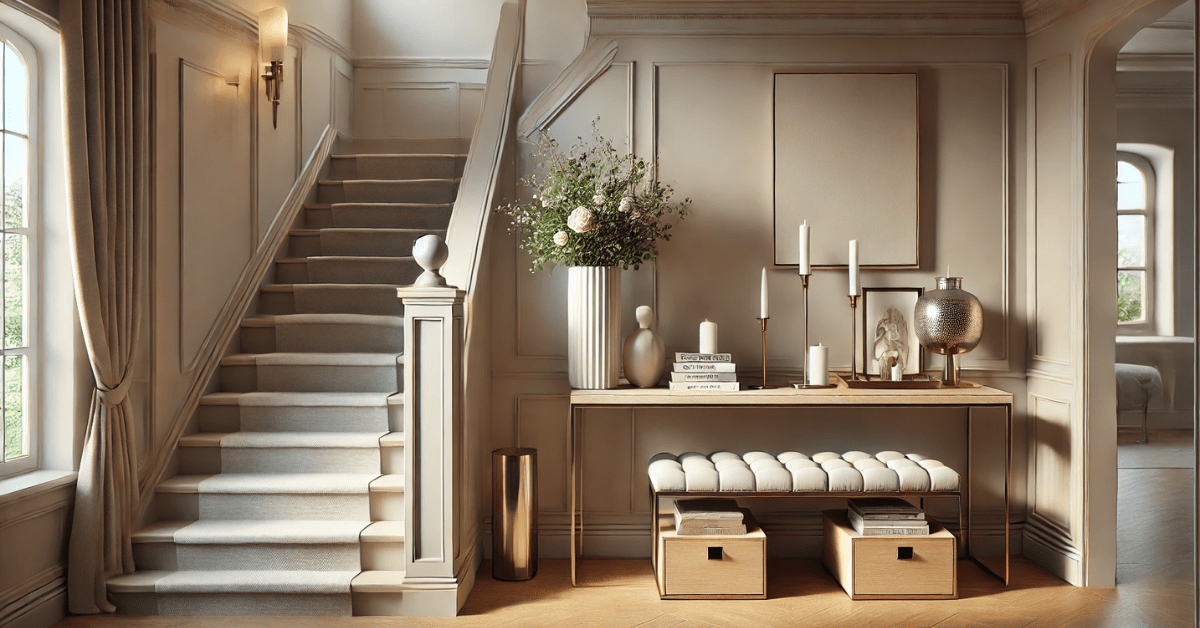 Furniture in a staircase landing.