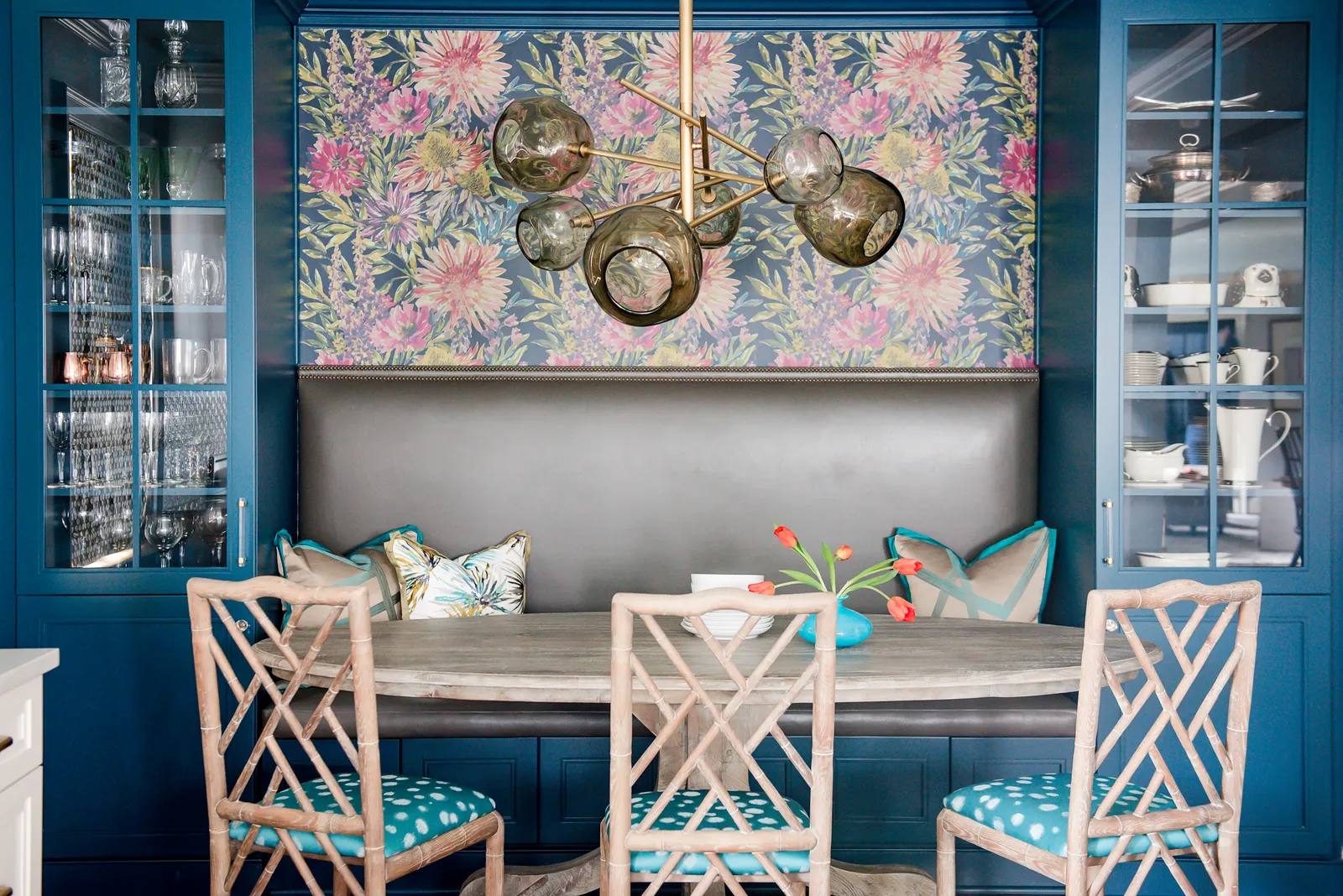 colorful floral patterned maximalist dining nook 