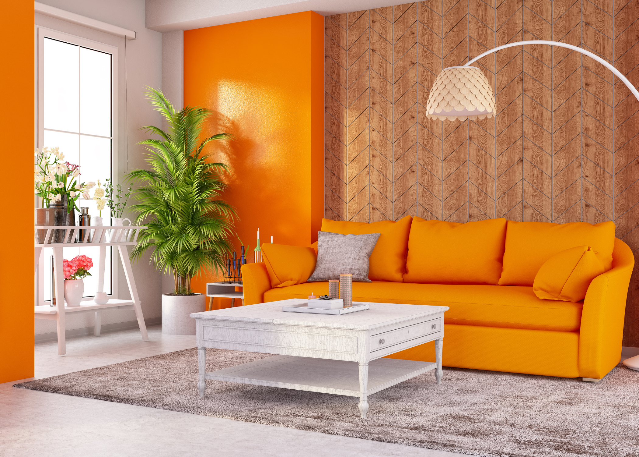 An orange living room.