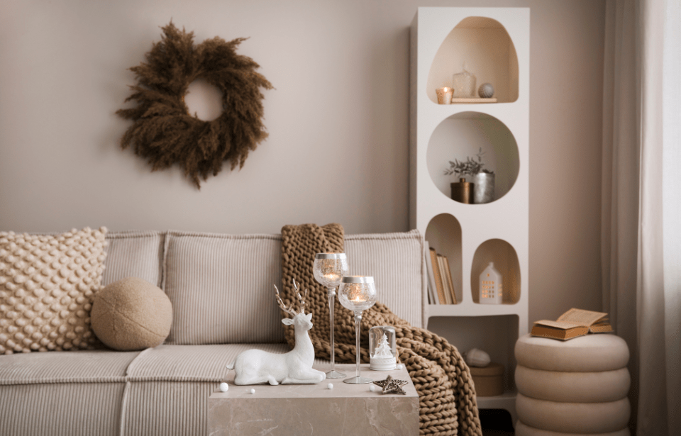 A winter-themed modern living room.