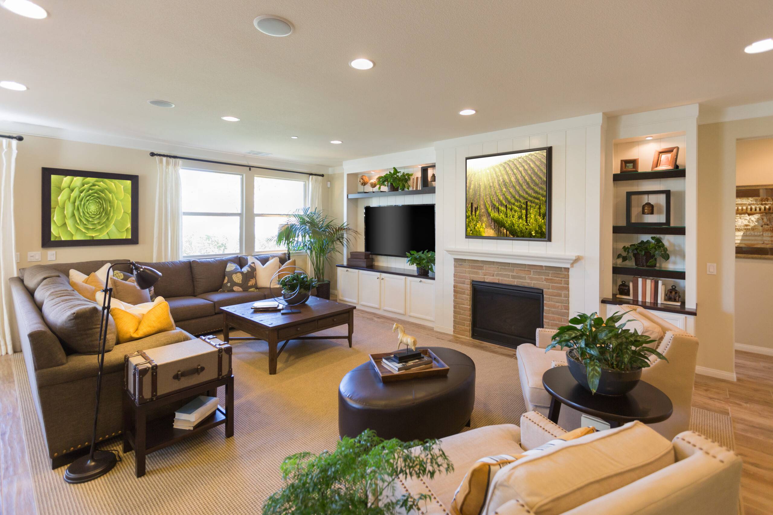 Beautiful Open Concept Interior Living Room of House.