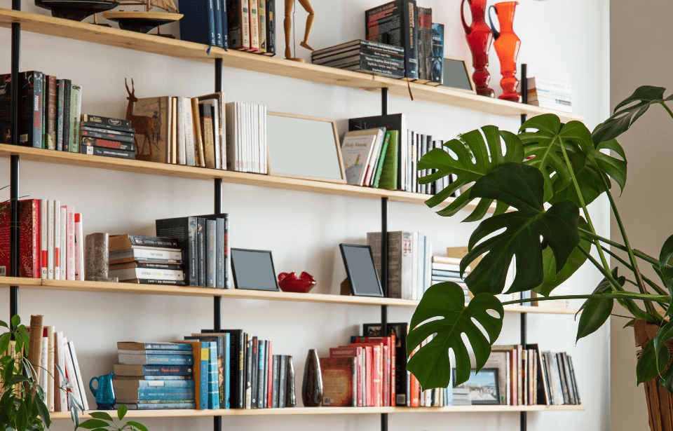 A well-decorated bookcase.