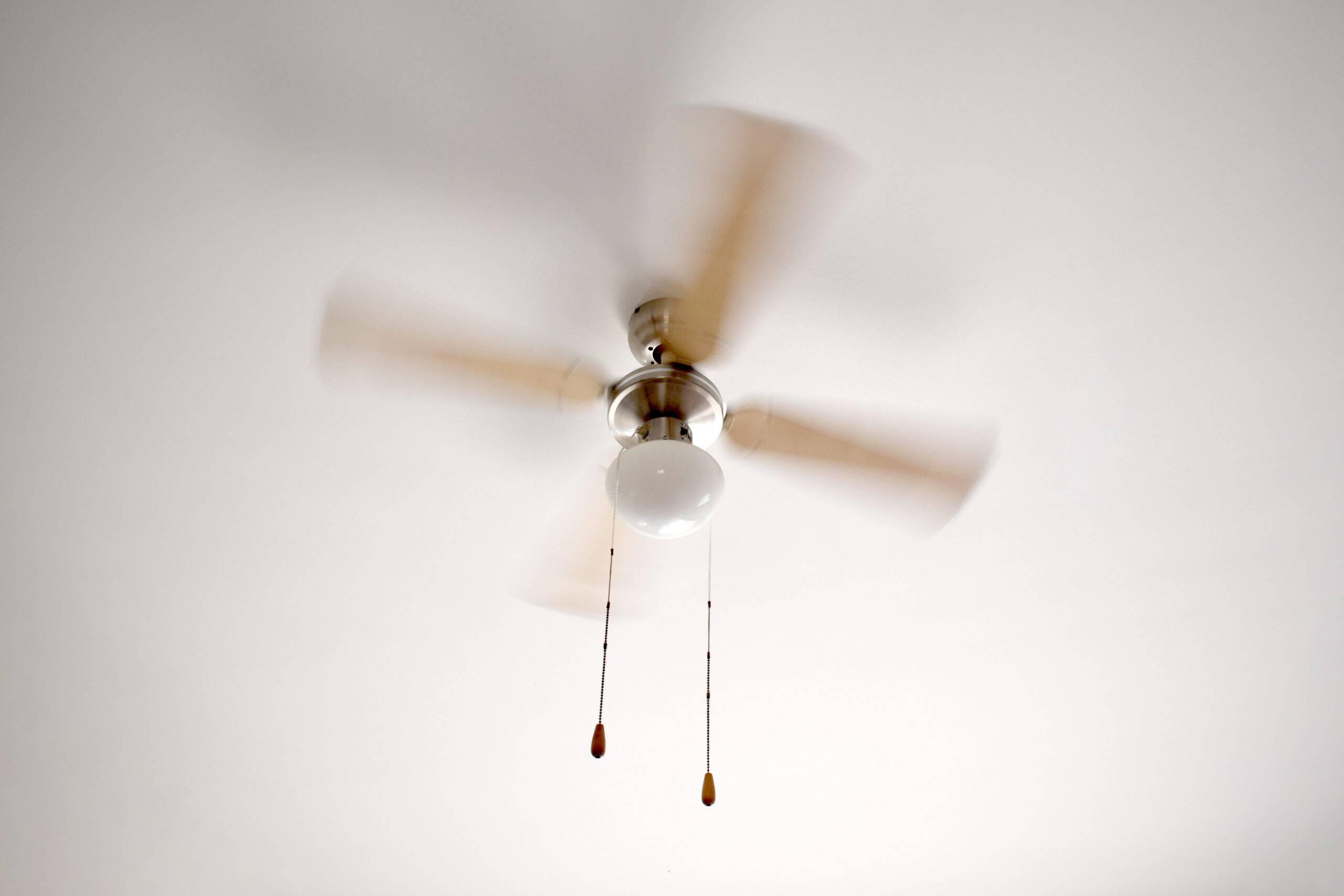 A ceiling fan in motion.