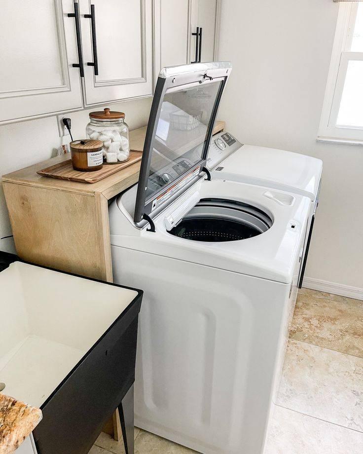 An open top-load washing machine.