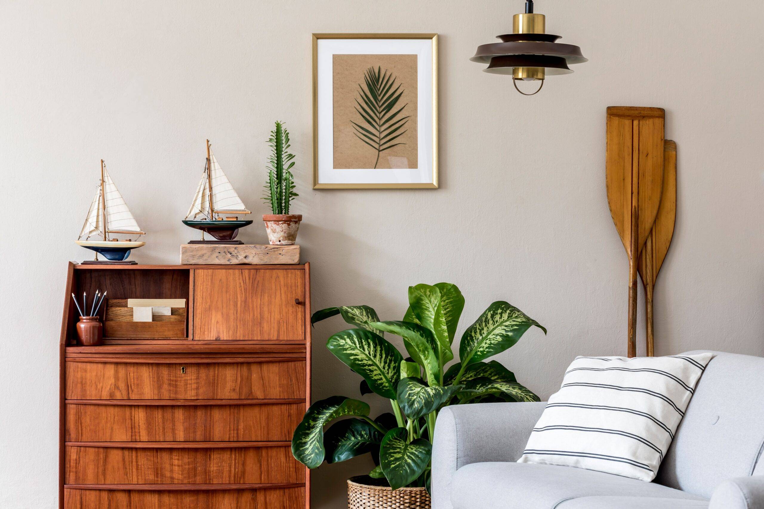 A small section of a living room that features some nice nautical decor.