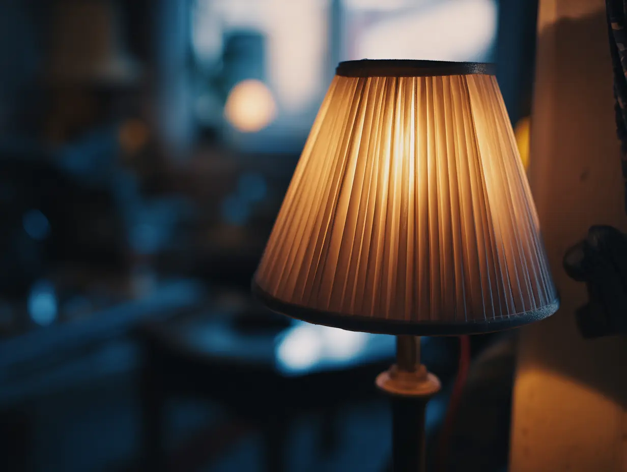 An image of a warm lamp kept in a danish living room to practice Hygge.