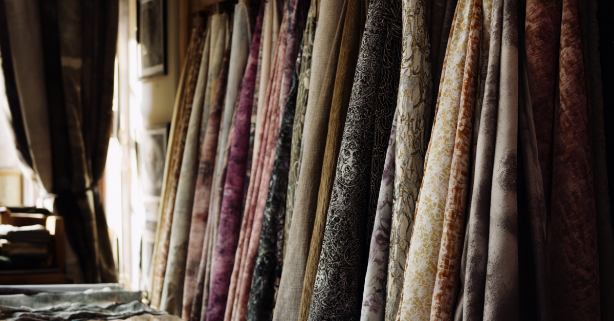 Curtain fabrics in a store