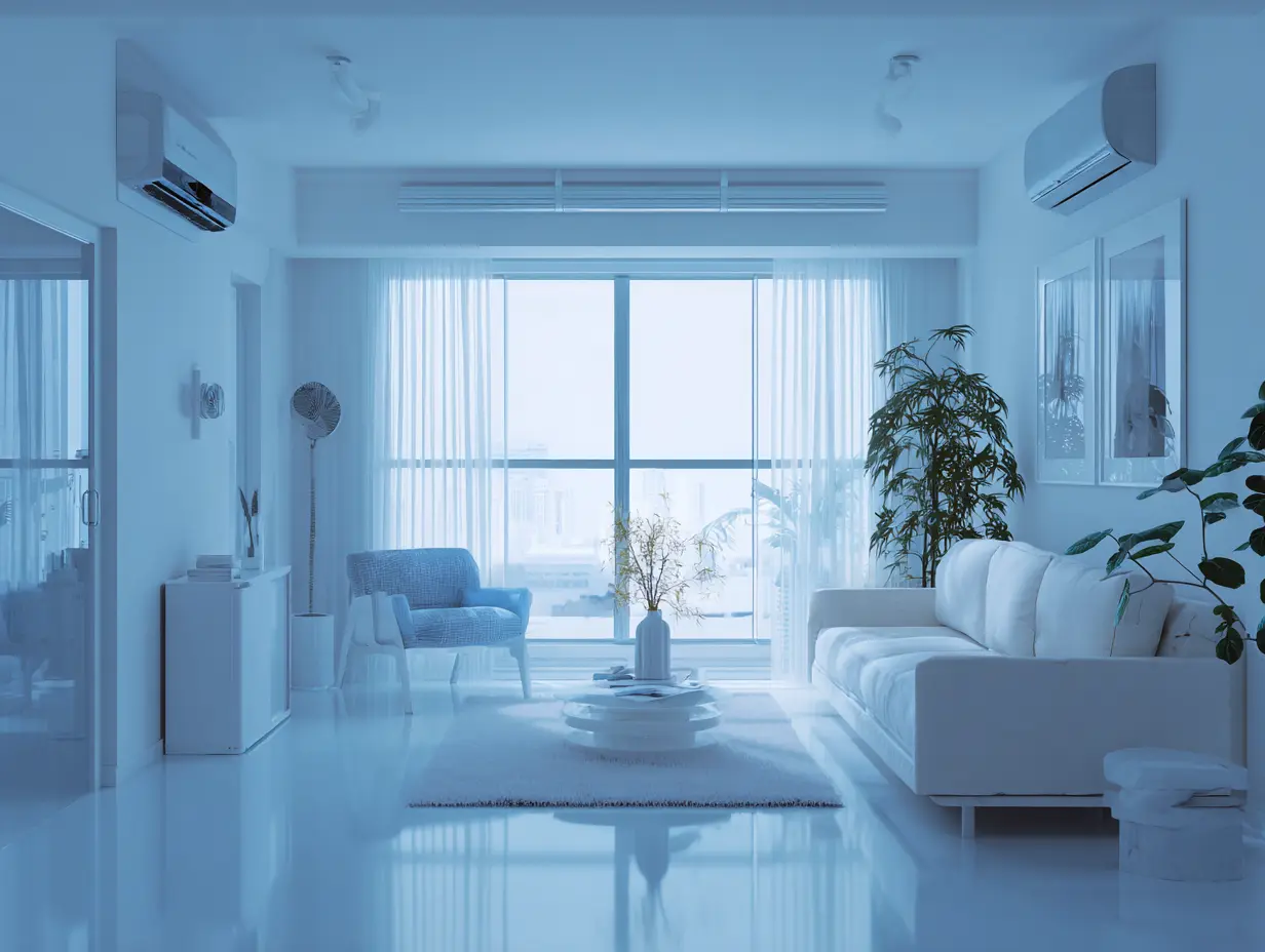 An image of an all-white apartment room.