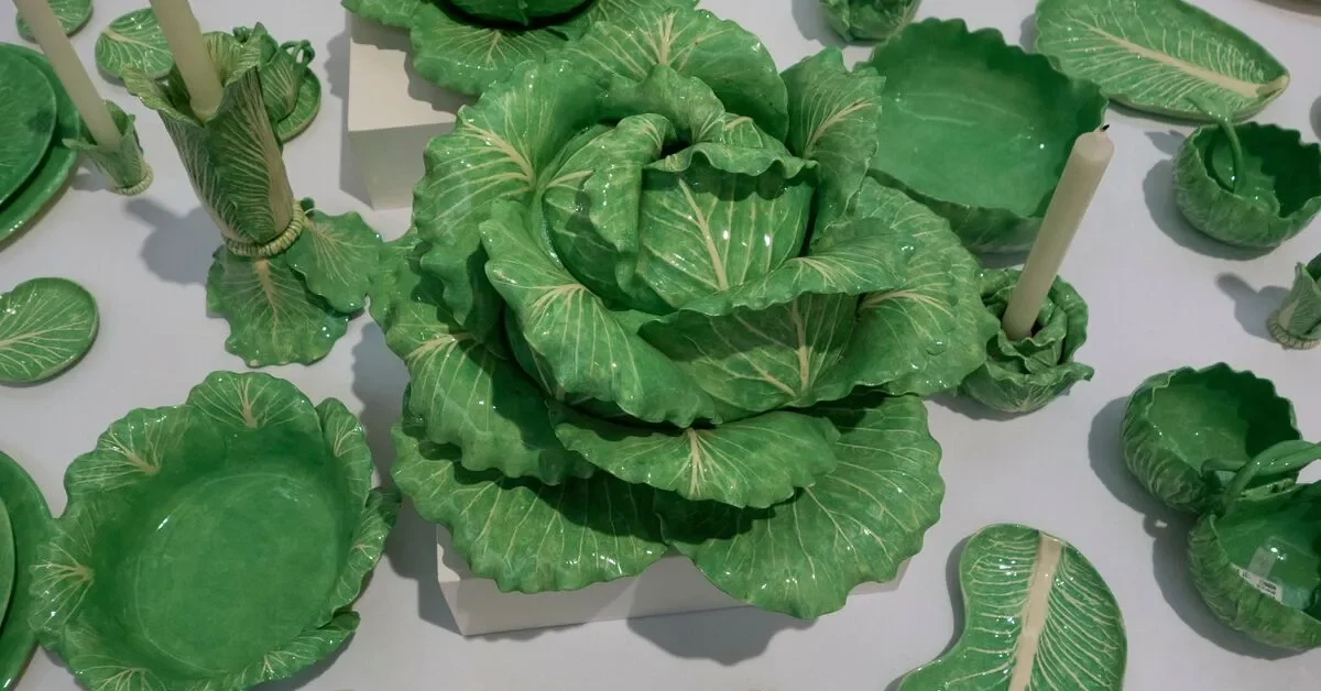 Frank Sinatra's assembled Dodie Thayer pottery lettuceware is displayed at Sotheby's November 30, 2018 in New York.