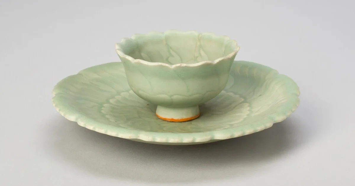 Foliate Cup and Stand, Yuan dynasty (1279–1368), 14th century, China, Longquan ware, stoneware with underglaze molded decoration, Diam. 16.5 cm (6 1/2 in.).