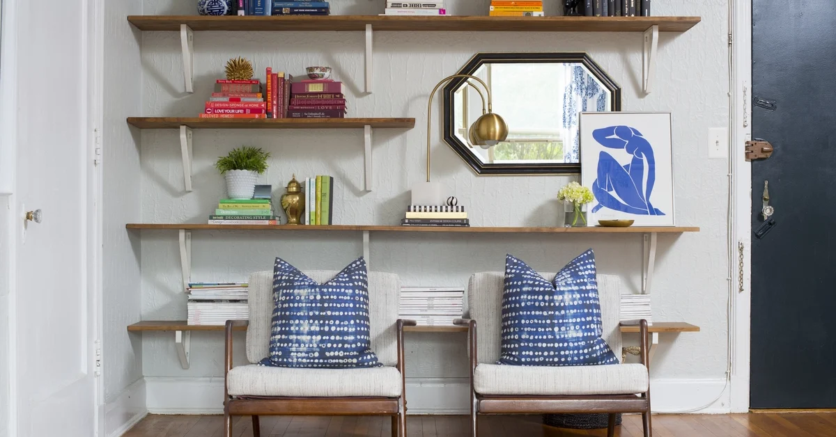 Sparsely but decoratively set reading nook.